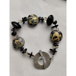 Vintage 9" Chunky Glass Bead Bracelet Funky Toggle Clasp 60s